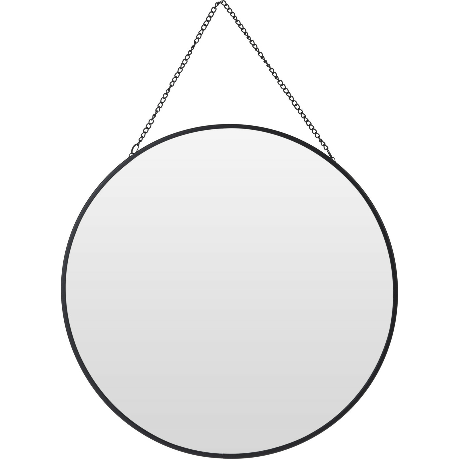 Spiegel-wandspiegel met ophangketting rond zwart metaal D29 cm