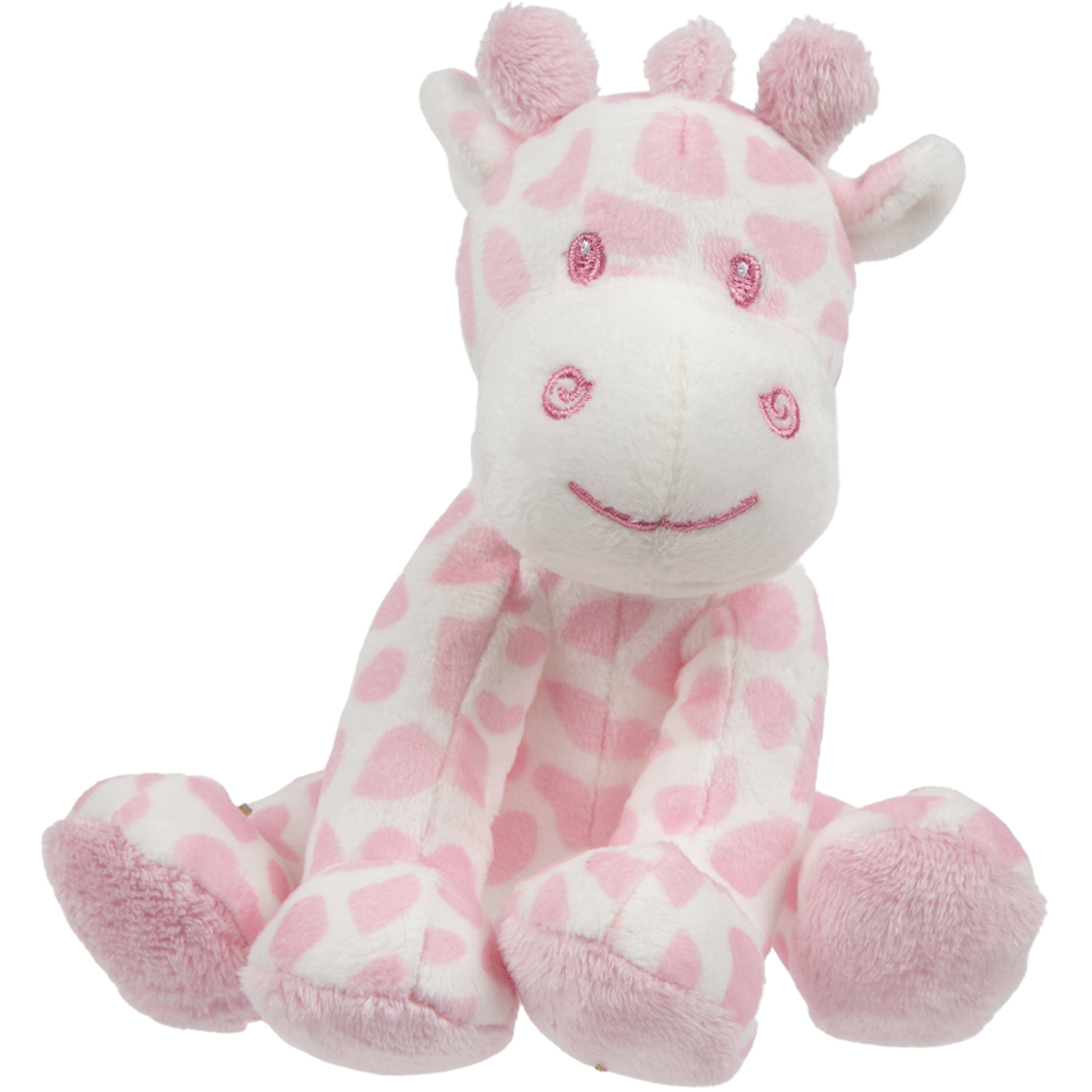 Suki Gifts pluche gevlekte giraffe knuffeldier roze-wit zittend 14 cm