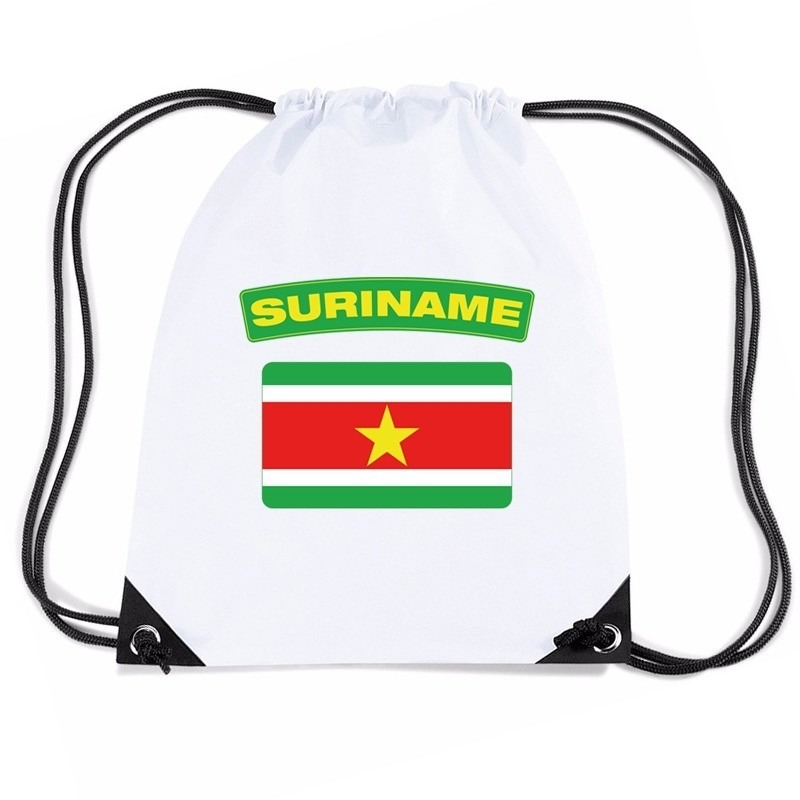 Suriname nylon rugzak wit met Surinaamse vlag