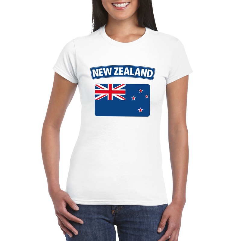T-shirt met Nieuw Zeelandse vlag wit dames