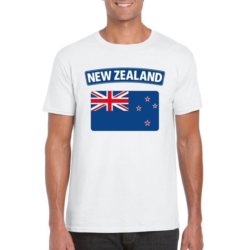 T-shirt met Nieuw Zeelandse vlag wit heren