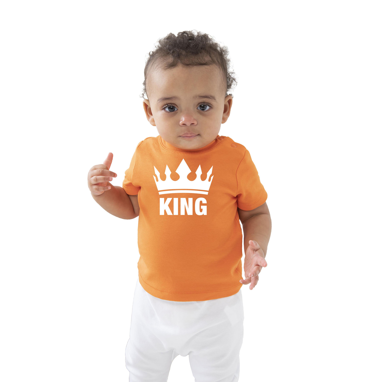 The king met kroon Koningsdag t-shirt oranje baby-peuter voor jongens
