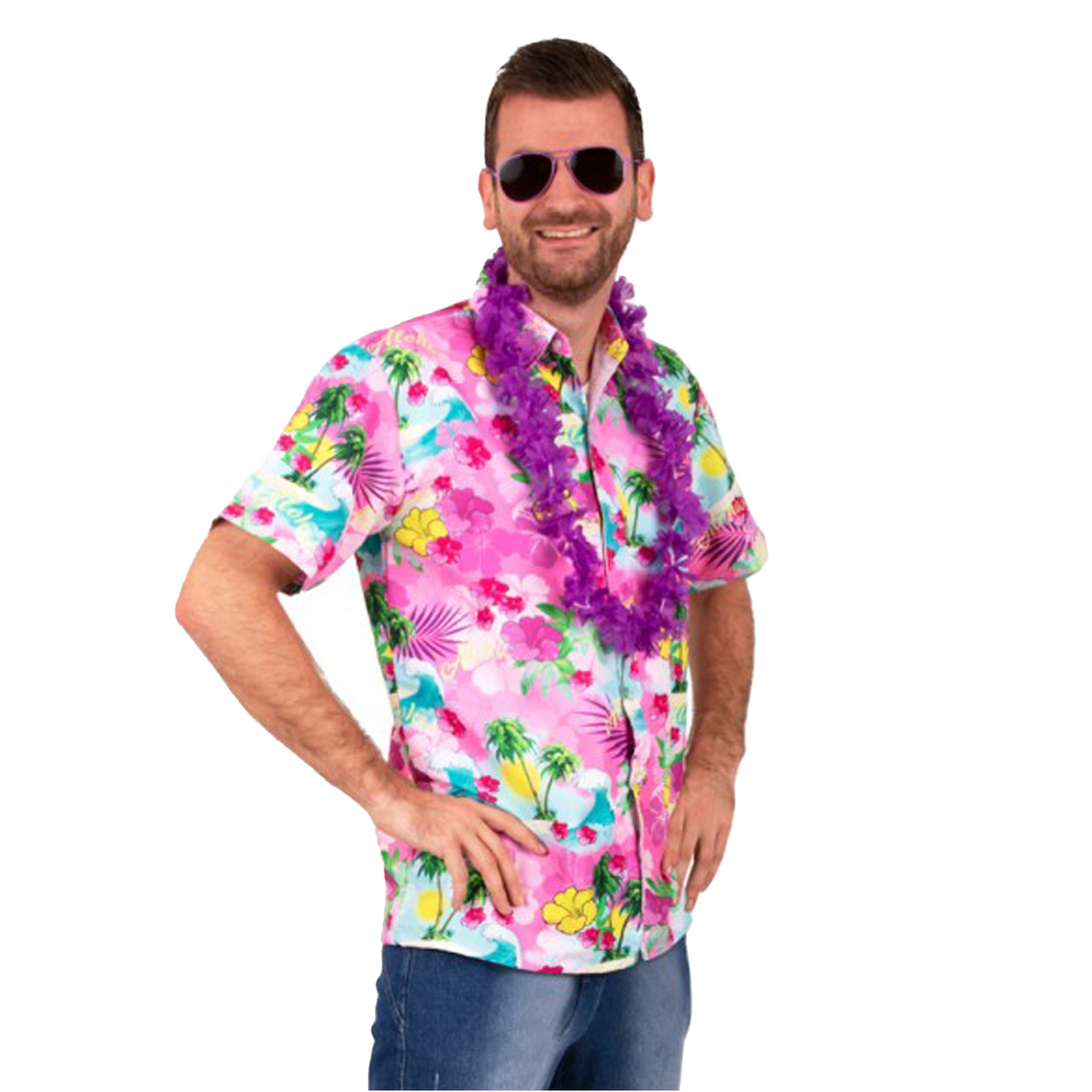 Toppers Hawaii shirt-blouse Verkleedkleding Heren Tropische bloemen roze