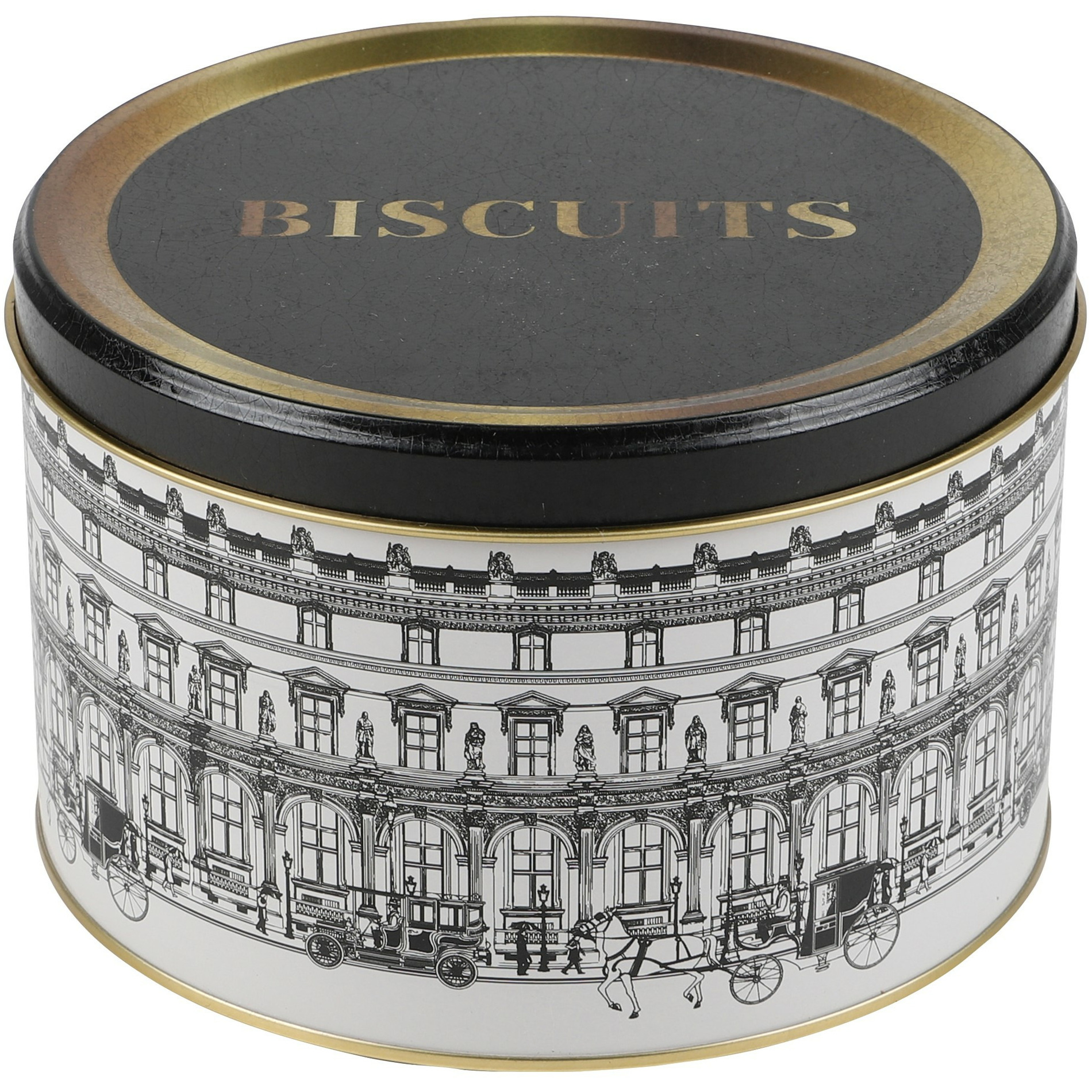 Urban Living koektrommel-voorraadblik Biscuits Versailles metaal wit-zwart 17 x 11 cm