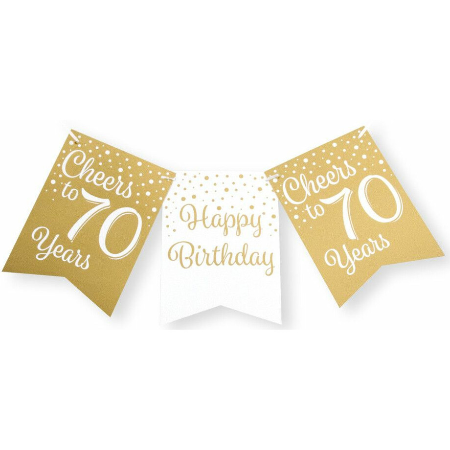 Verjaardag Vlaggenlijn 70 jaar binnen karton wit-goud 600 cm