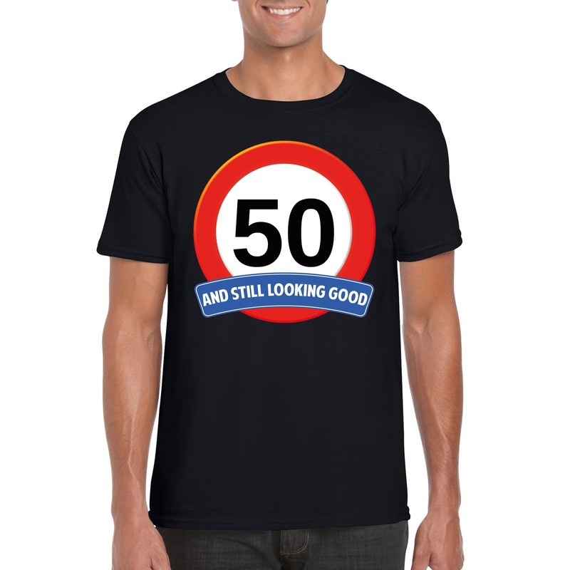 Verkeersbord 50 jaar t-shirt zwart heren