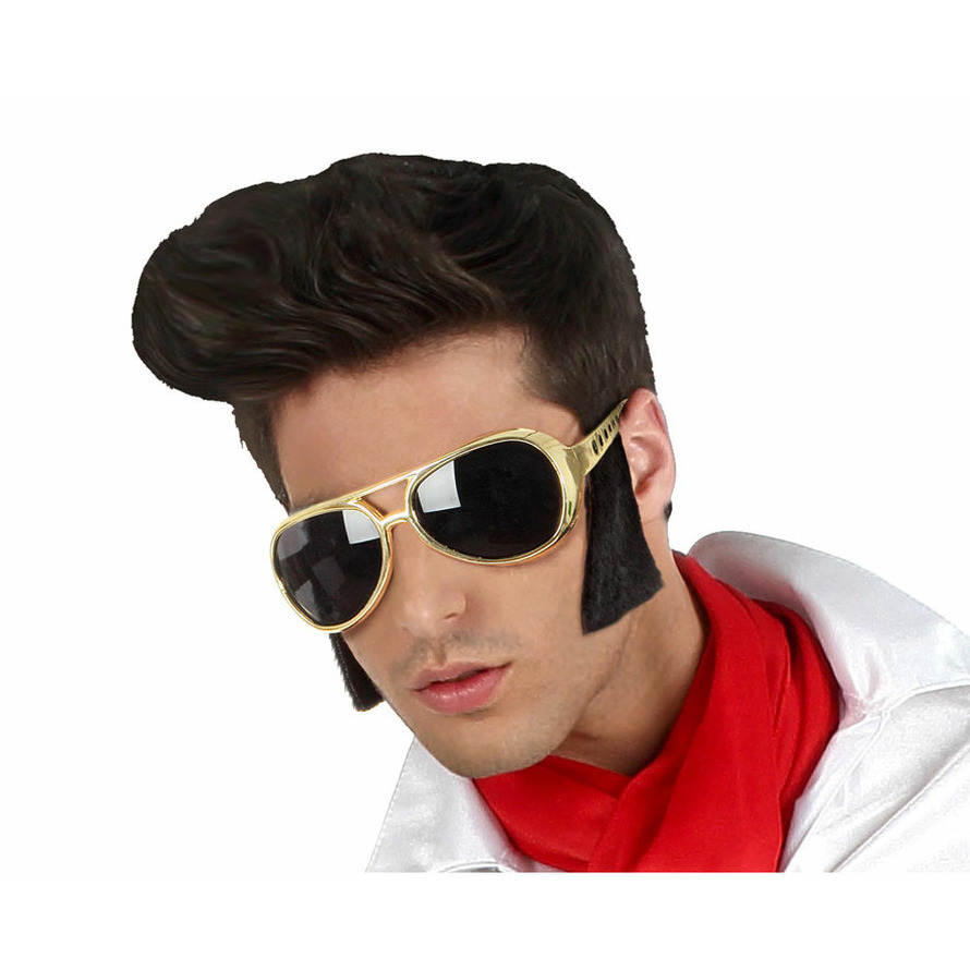 Verkleed bril met bakkebaarden Elvis-rockster goud kunststof Rock and roll thema accessoires