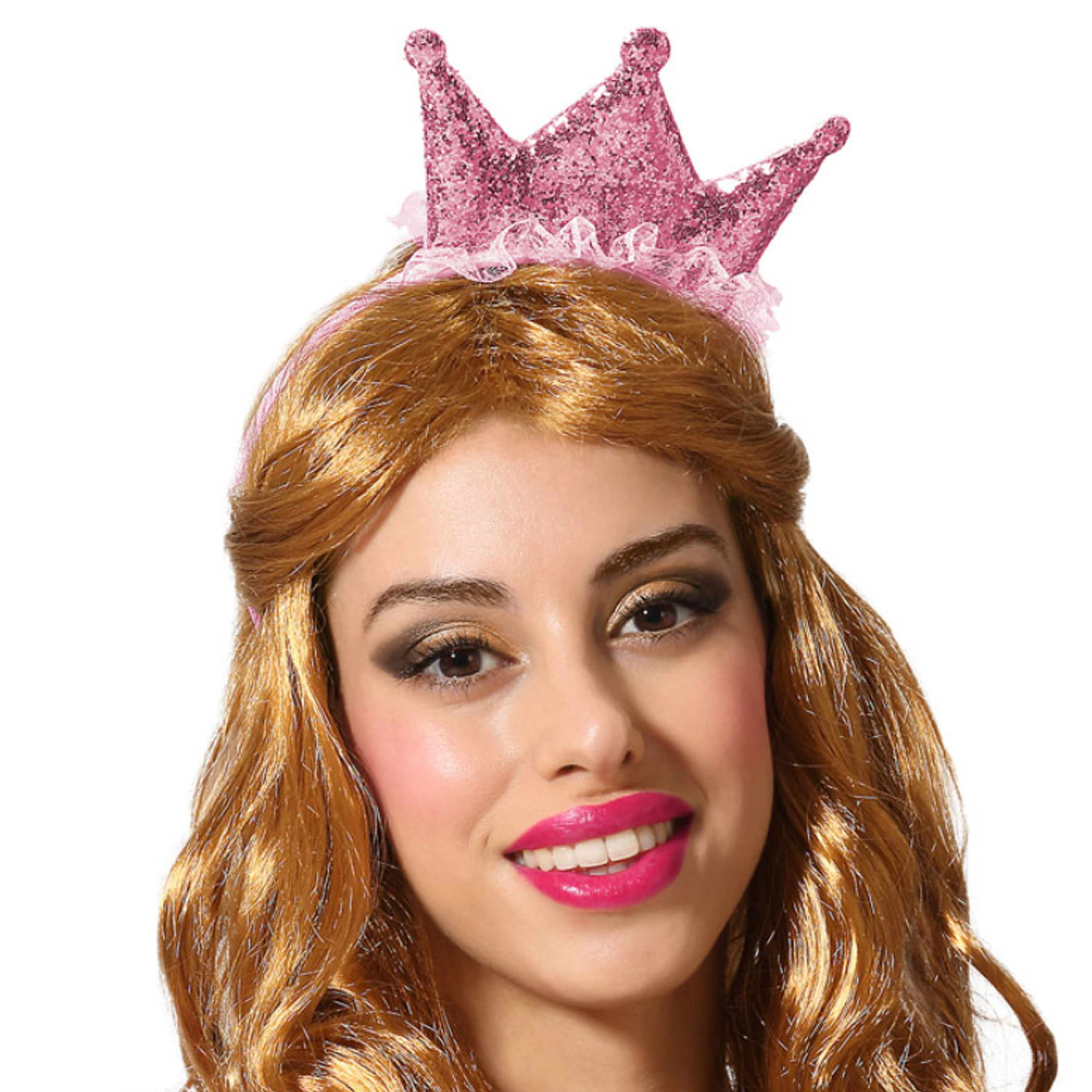Verkleed diadeem kroon roze mini hoedje meisjes-dames Prinses-koningin