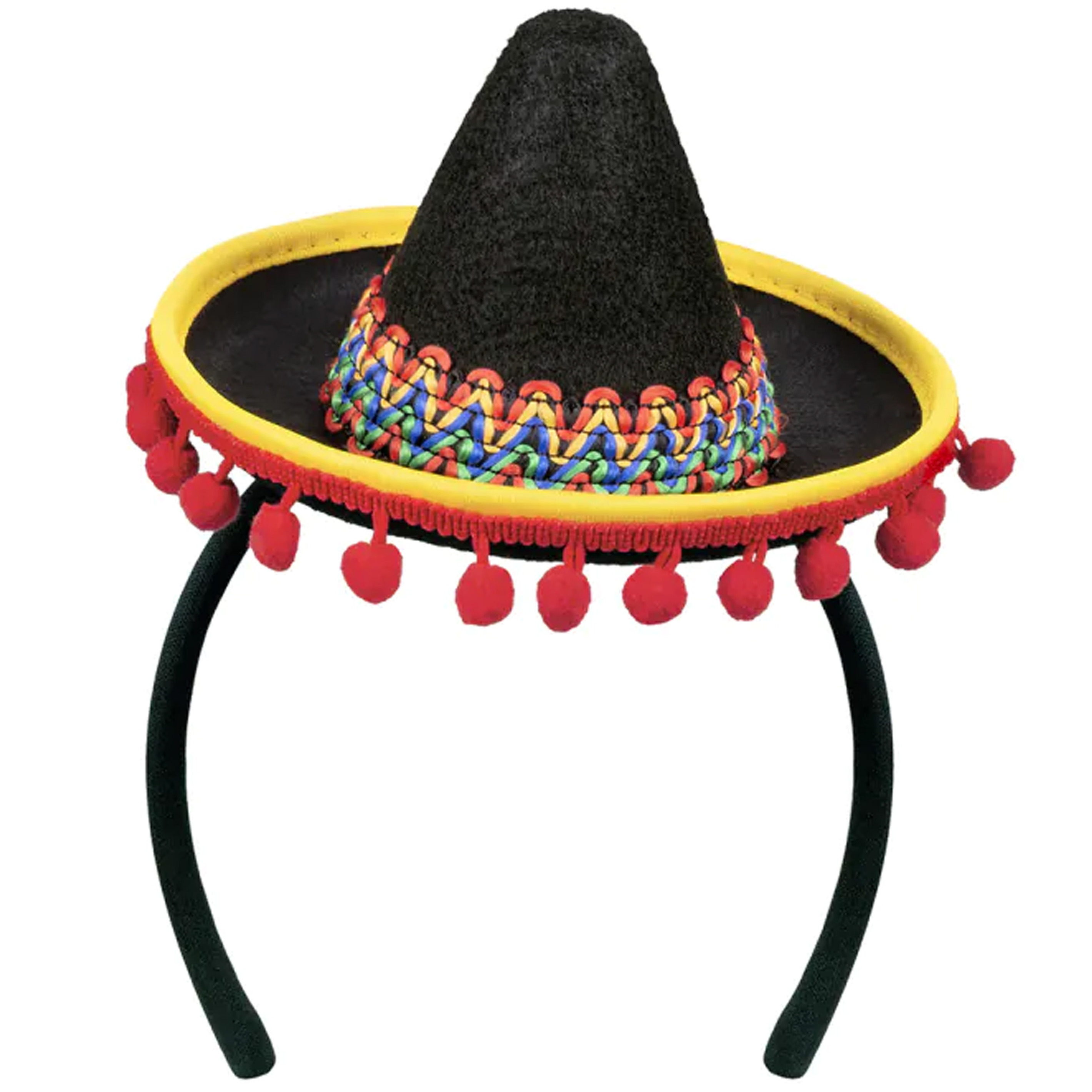 Verkleed diadeem mini hoedje zwart-rood meisjes-dames Mexicaanse Sombrero thema
