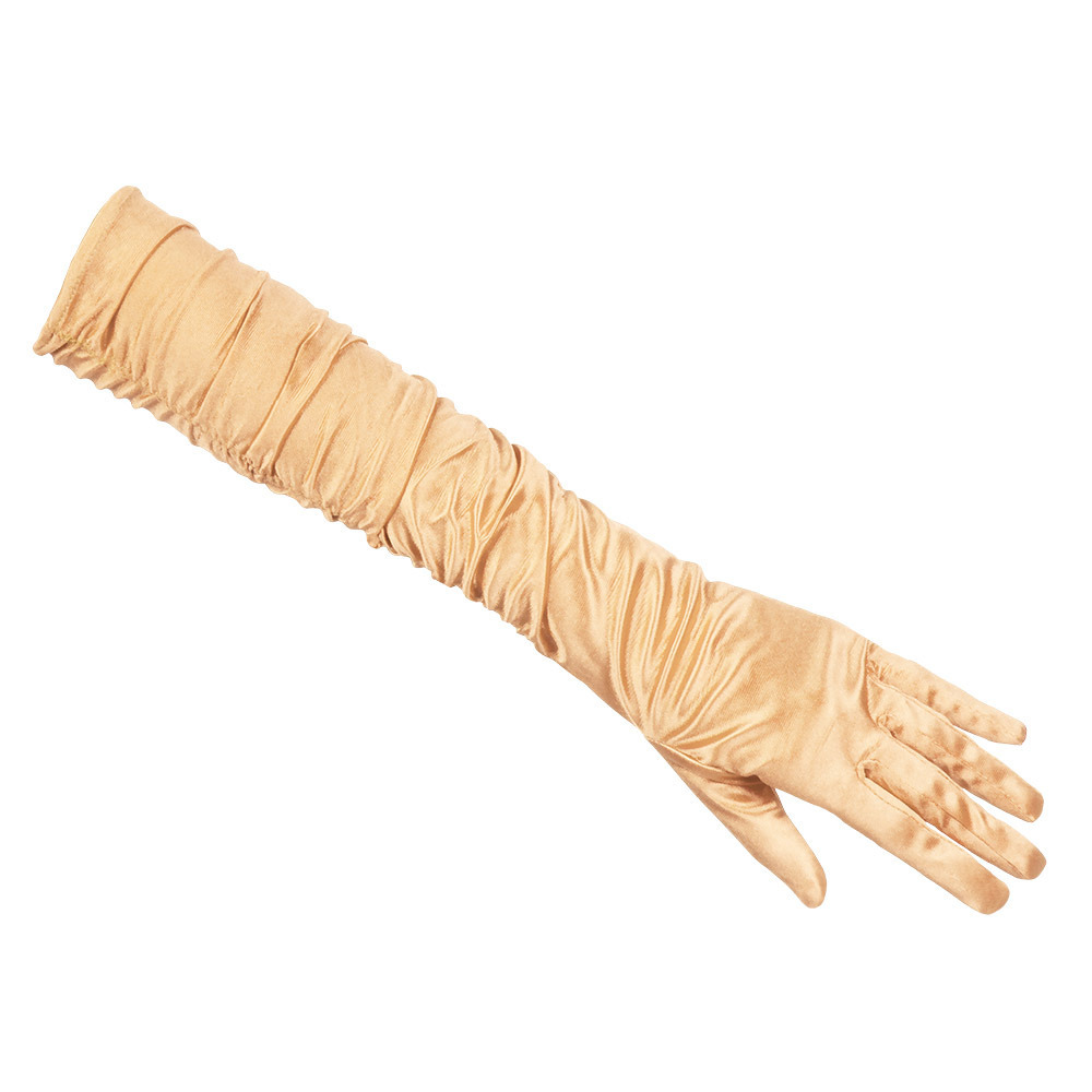 Verkleed handschoenen voor dames lang model polyester goud one size maat M-L