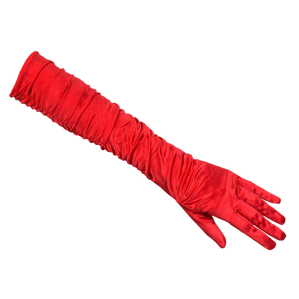 Verkleed handschoenen voor dames lang model polyester rood one size maat M-L