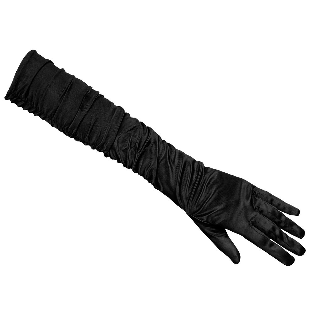 Verkleed handschoenen voor dames lang model polyester zwart one size maat M-L