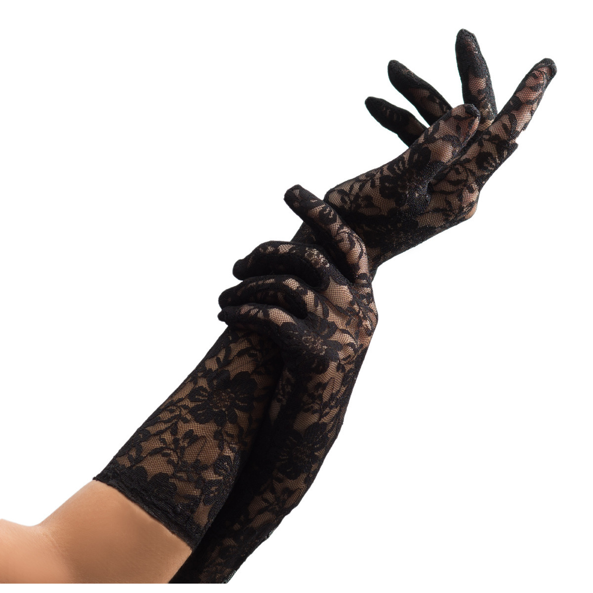 Verkleed handschoenen voor dames zwart kant lang model polyester 38 cm