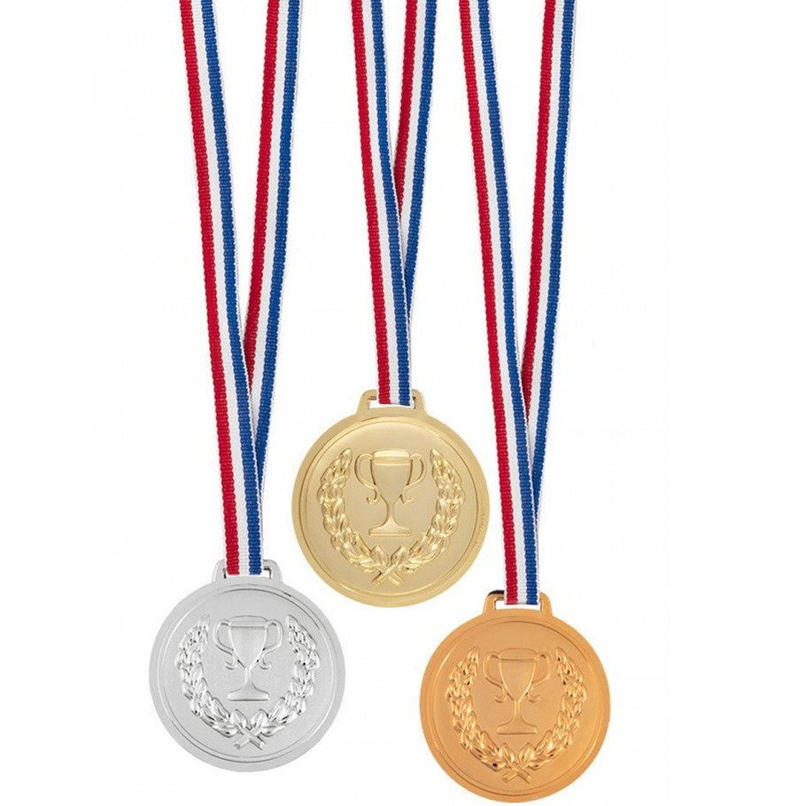 Verkleed medailles met lint 3x goud-zilver-brons kunststof 6 cm speelgoed
