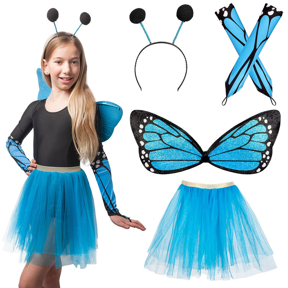 Verkleed set vlinder 4-delig blauw kinderen Carnavalskleding-accessoires