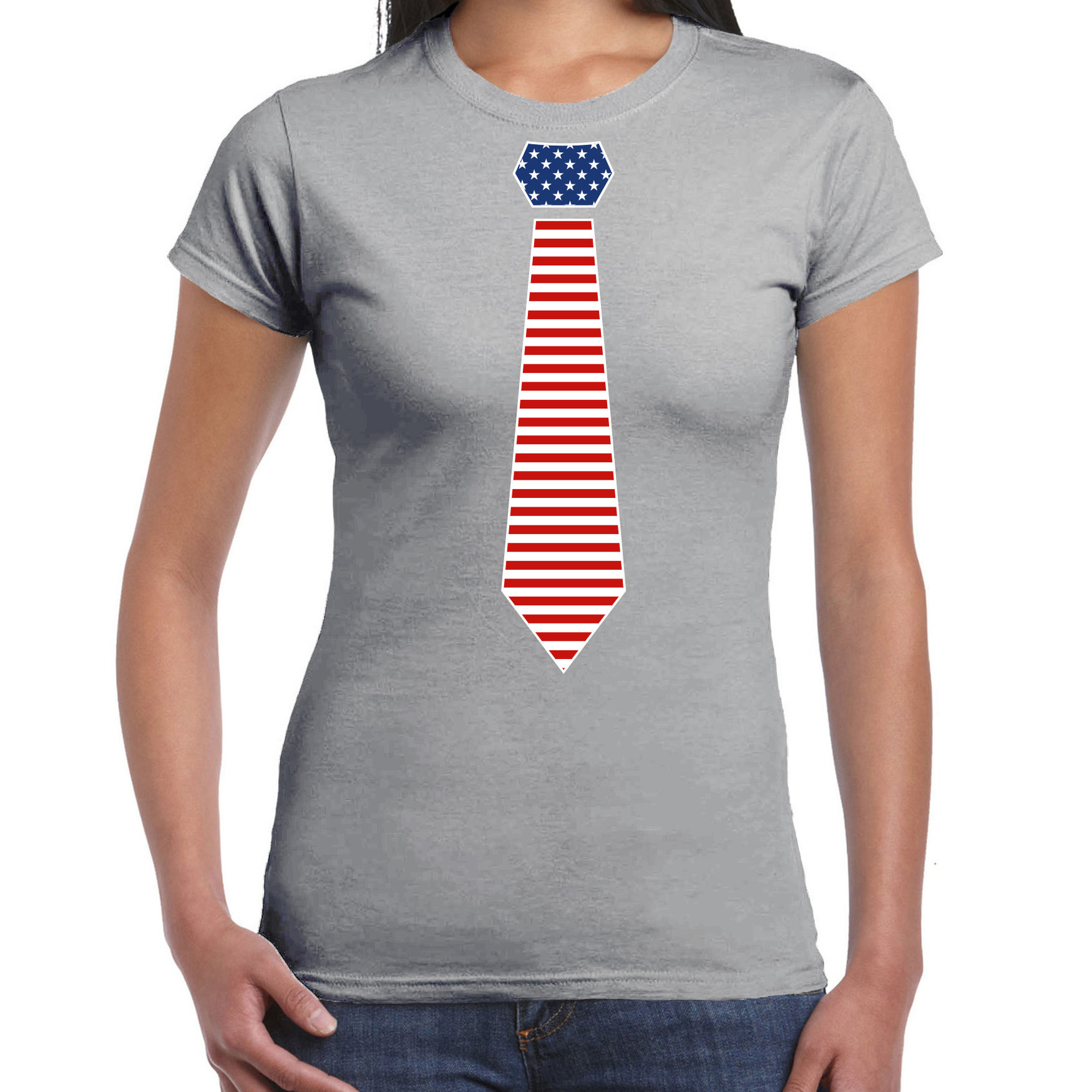 Verkleed t-shirt voor dames Amerikaanse stopdas grijs themafeest