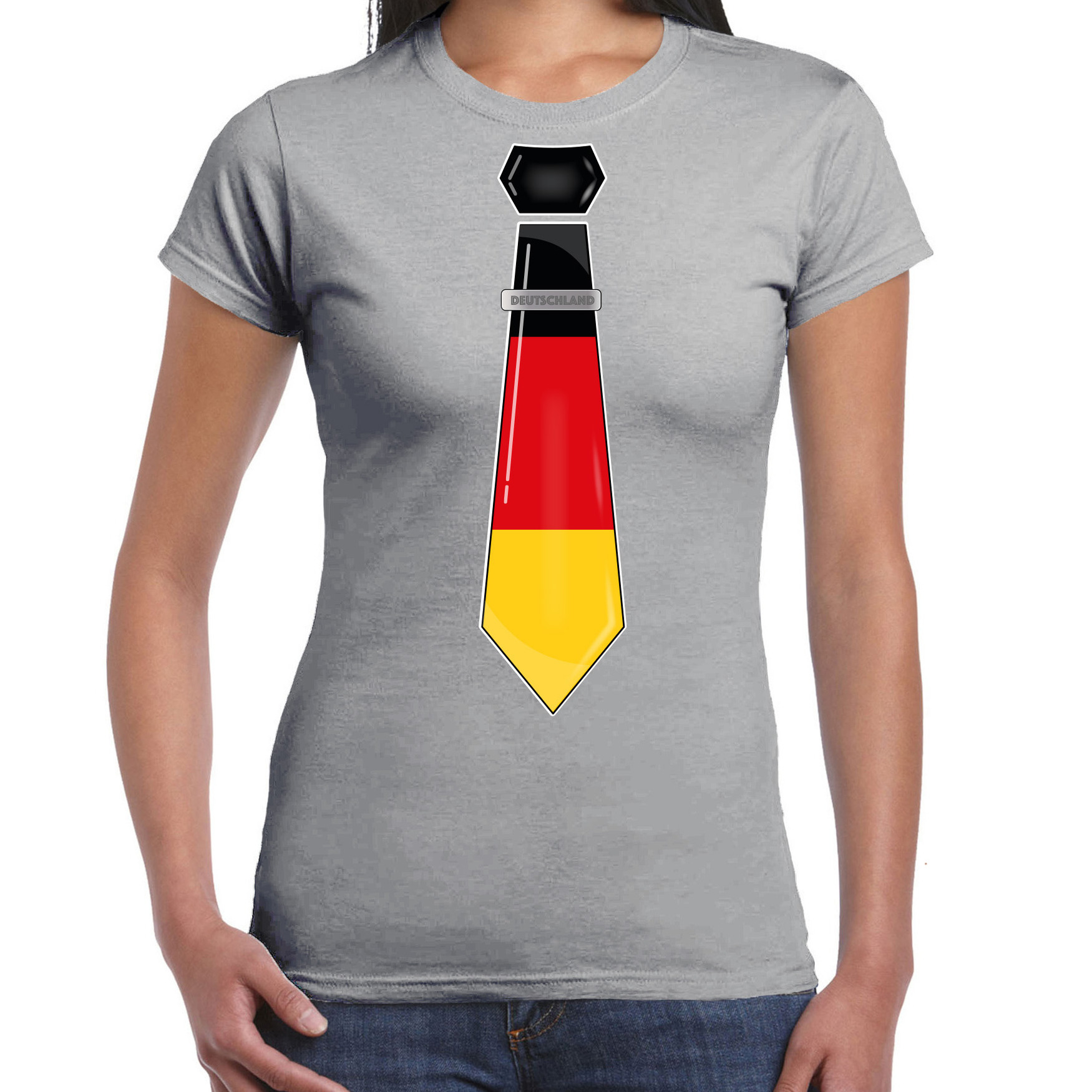Verkleed T-shirt voor dames stropdas Duitsland grijs supporter themafeest