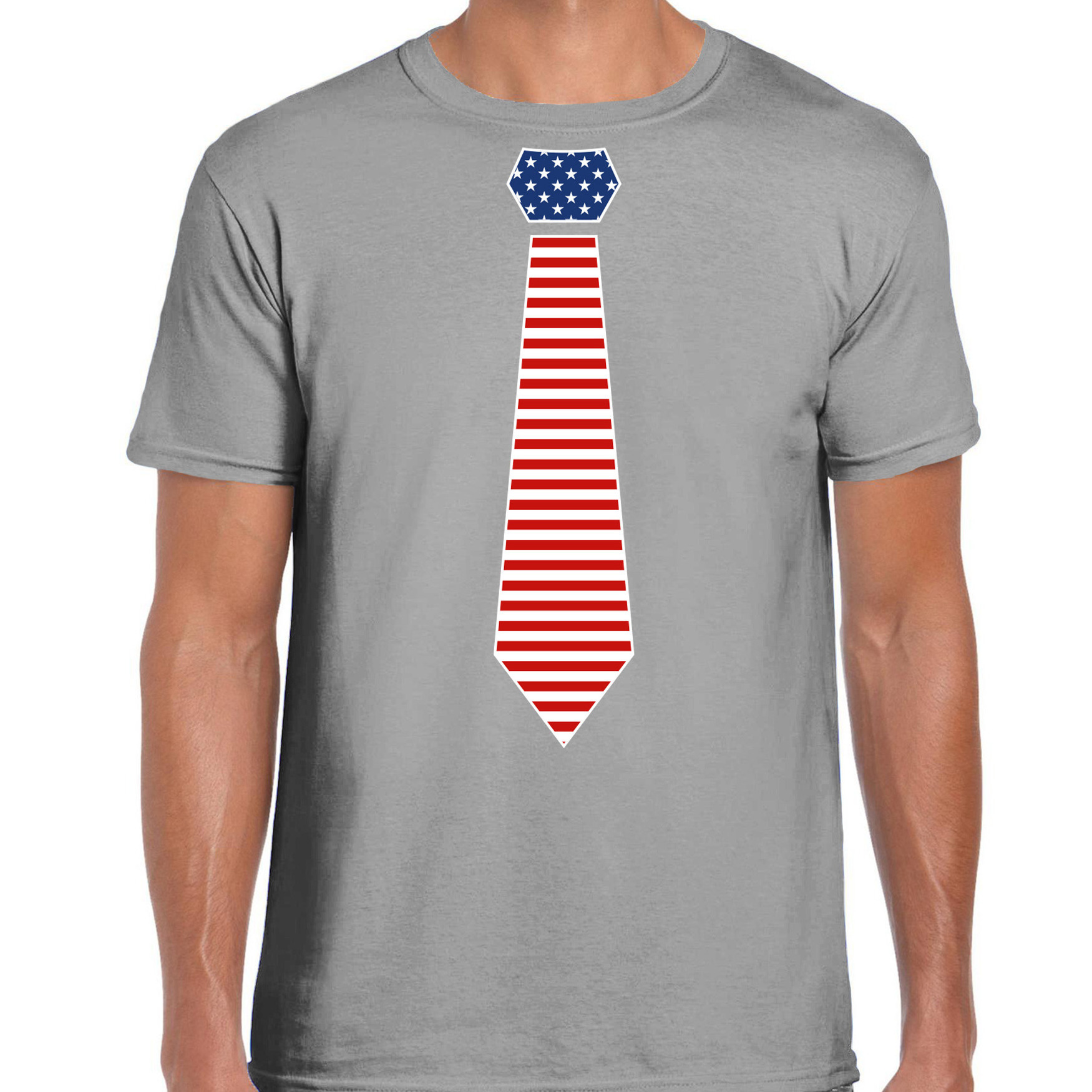 Verkleed t-shirt voor heren Amerikaanse stopdas grijs themafeest