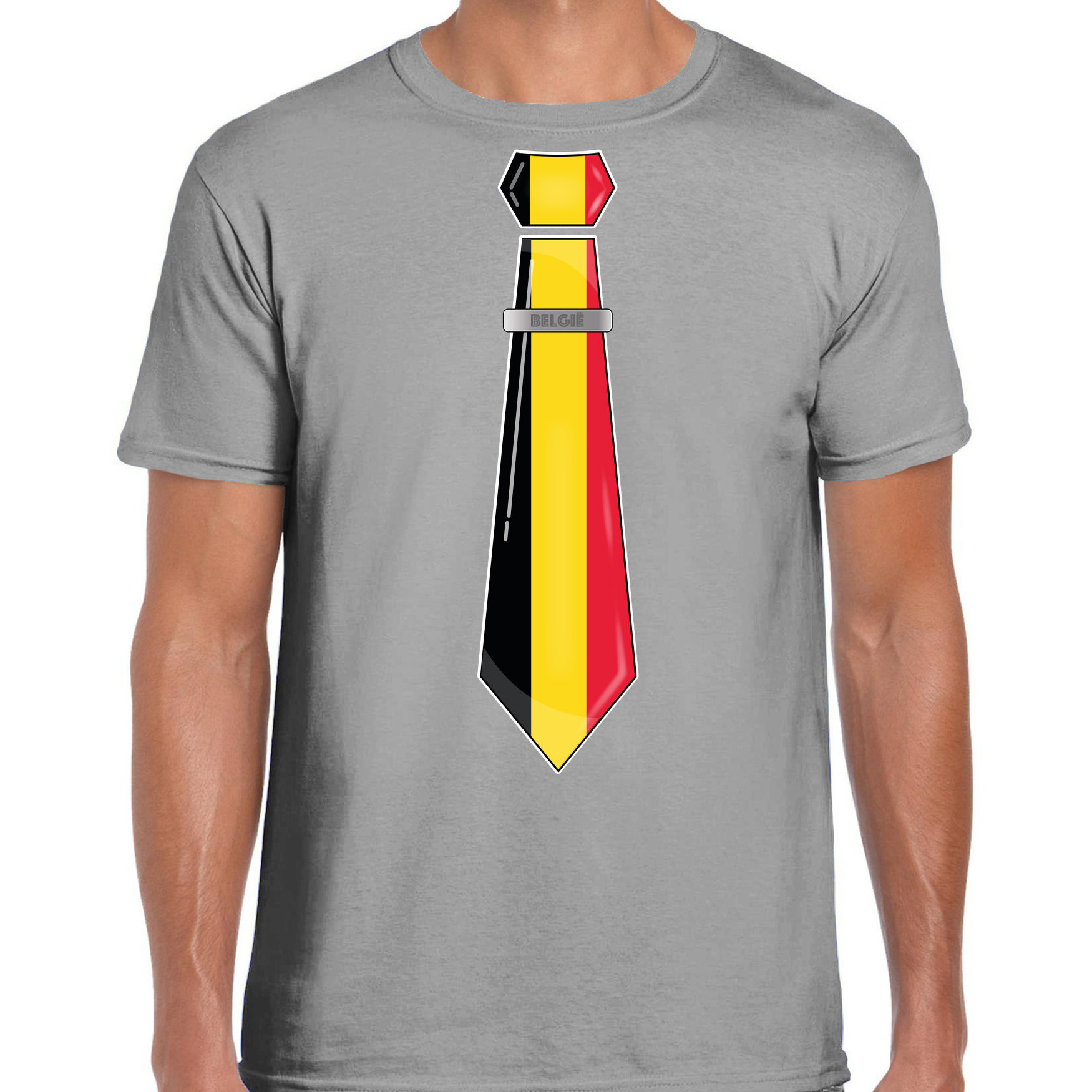 Verkleed T-shirt voor heren stropdas Belgie grijs supporter themafeest