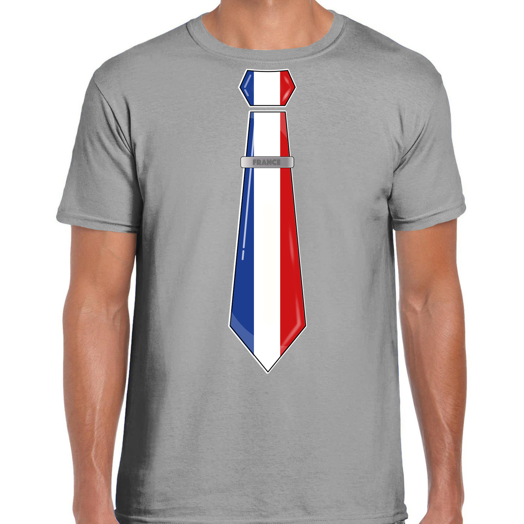 Verkleed T-shirt voor heren stropdas Frankrijk grijs supporter themafeest
