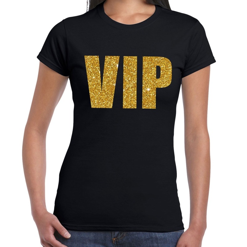 VIP tekst t-shirt zwart met gouden glitter letters dames