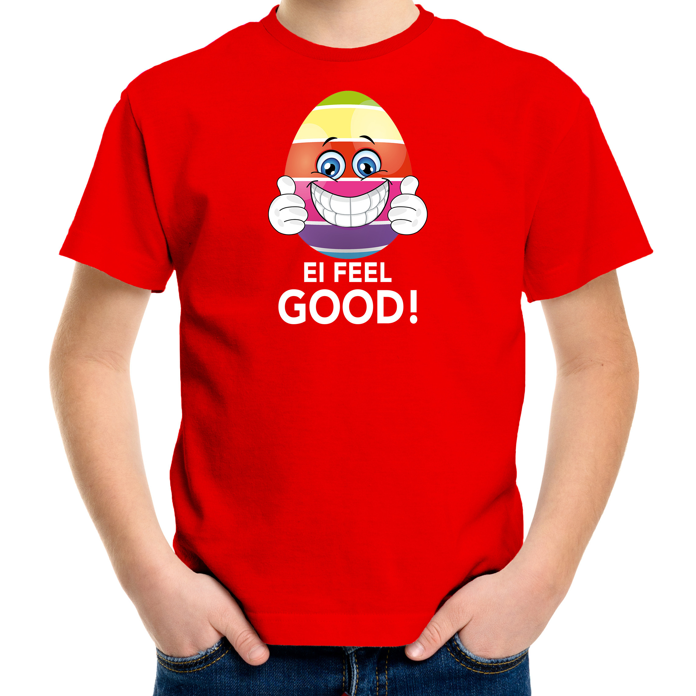 Vrolijk Paasei ei feel good t-shirt rood voor heren Paas kleding-outfit
