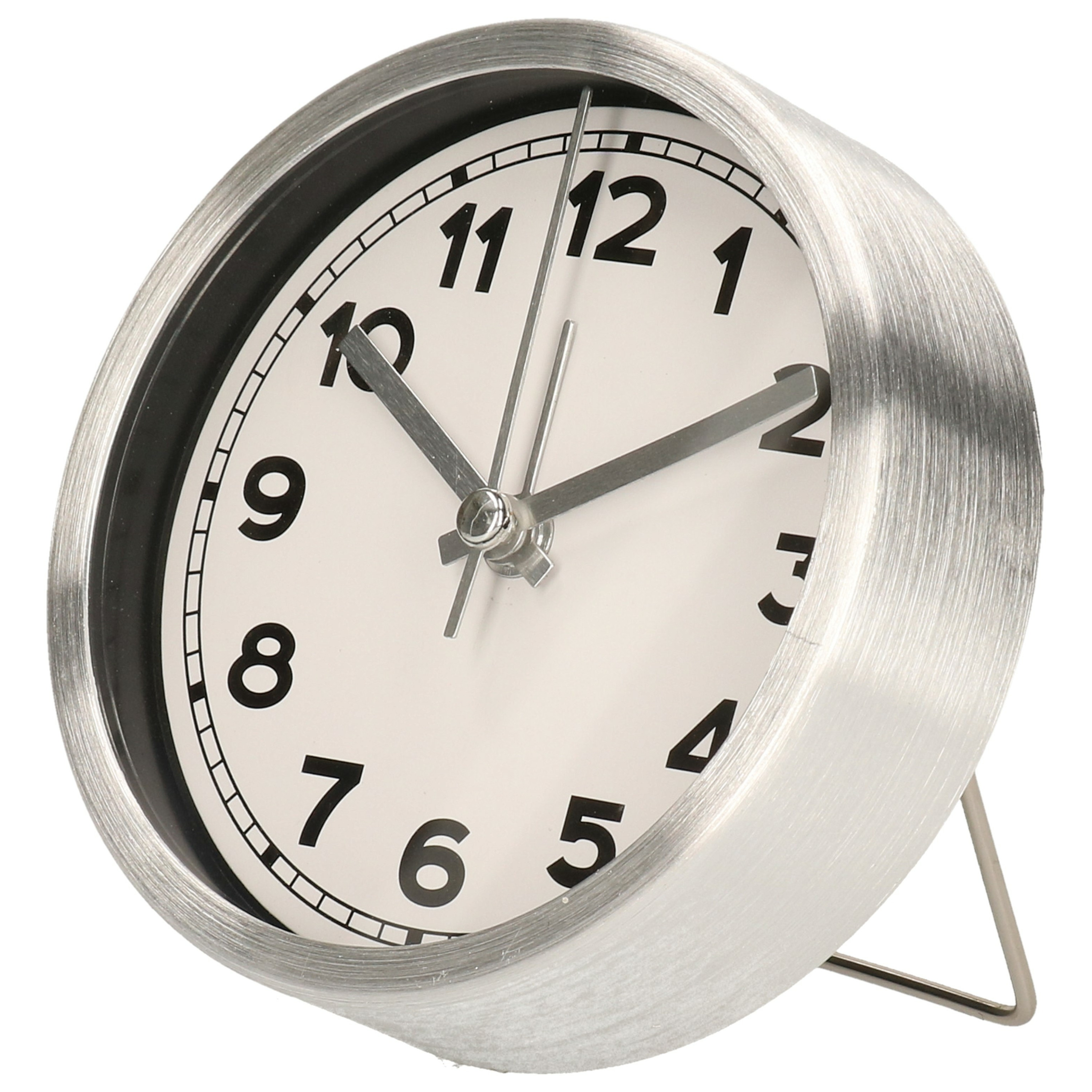 Wekker-alarmklok analoog zilver-wit 9 cm