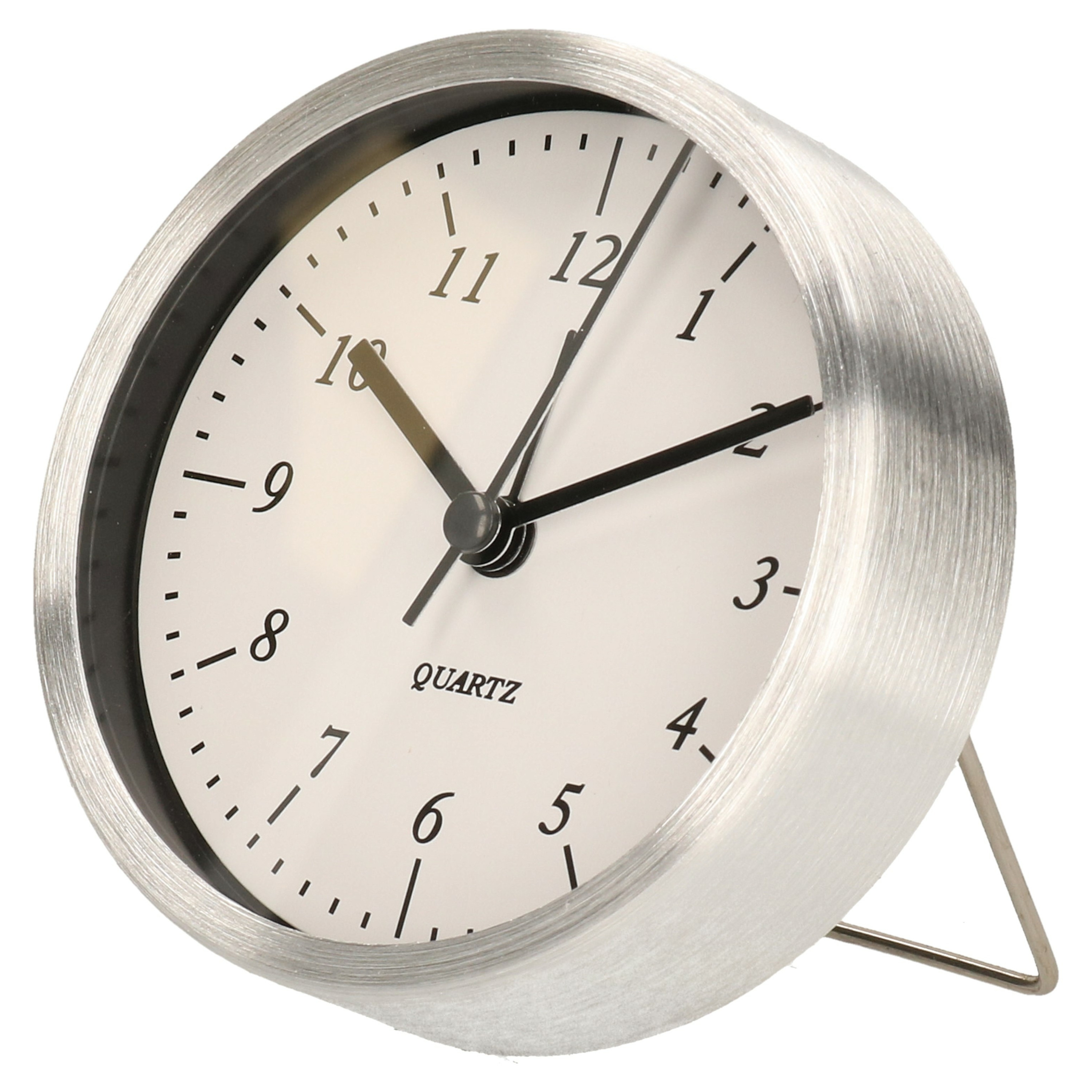 Wekker-alarmklok analoog zilver-wit aluminium-glas 9 x 2,5 cm staand model