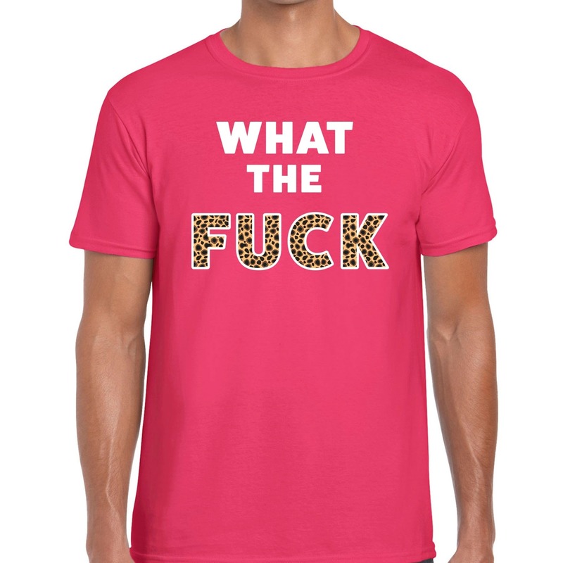 What the Fuck tijger print tekst t-shirt roze heren