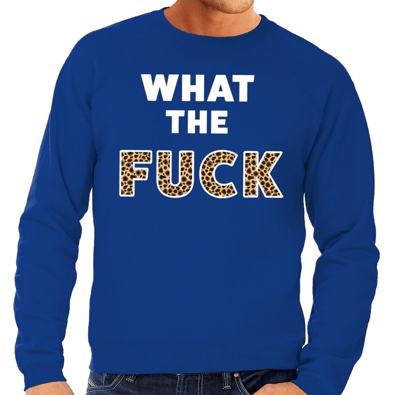 What the Fuck tijgerprint tekst sweater blauw