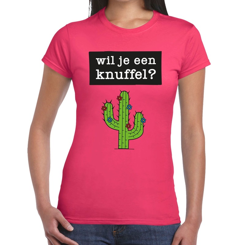 Wil je een Knuffel tekst t-shirt roze dames