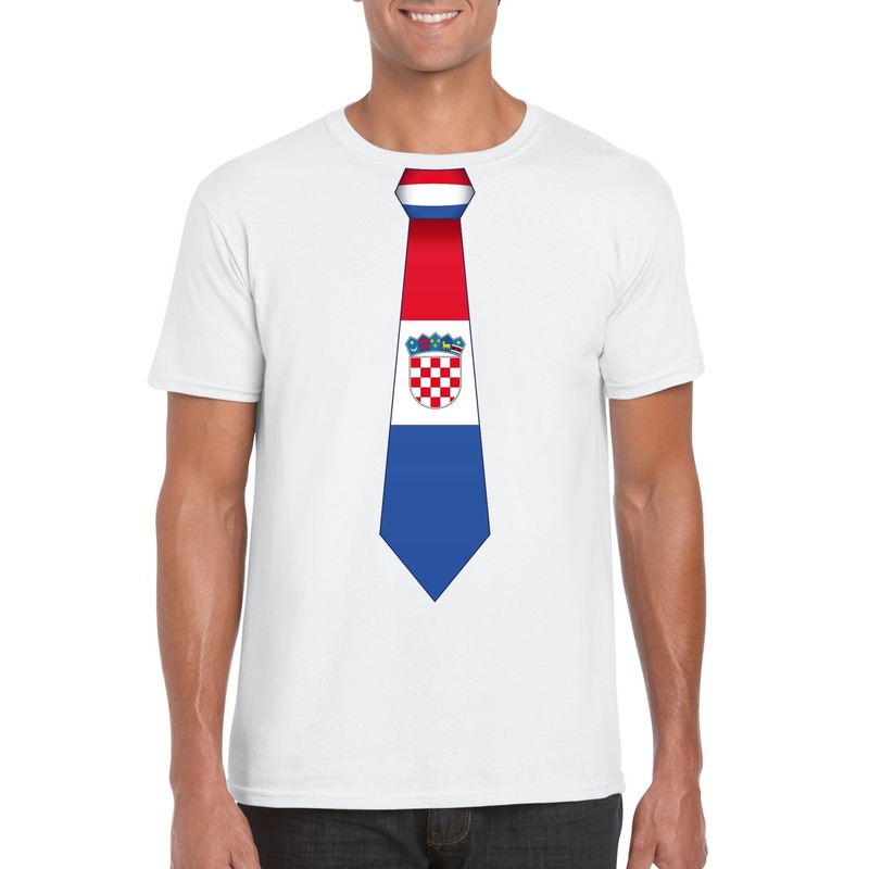 Wit t-shirt met Kroatie vlag stropdas heren