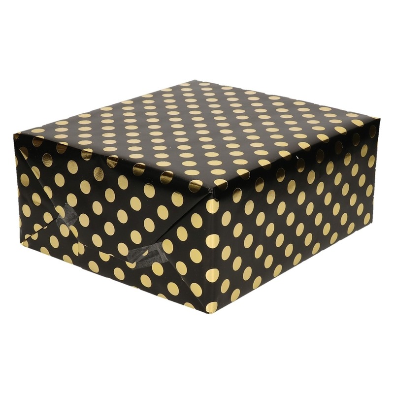 Zwart folie inpakpapier-cadeaupapier gouden stip 200 x 70 cm