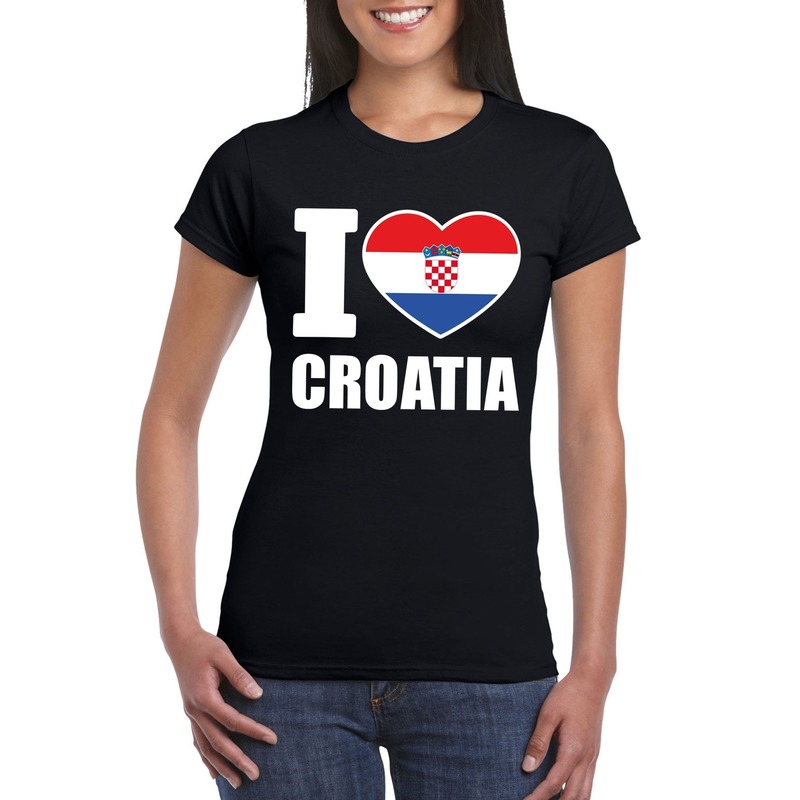 Zwart I love Kroatie fan shirt dames