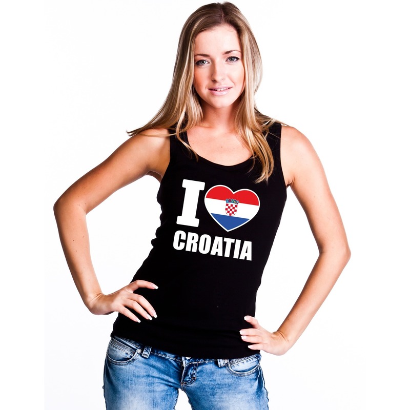 Zwart I love Kroatie fan singlet shirt- tanktop dames