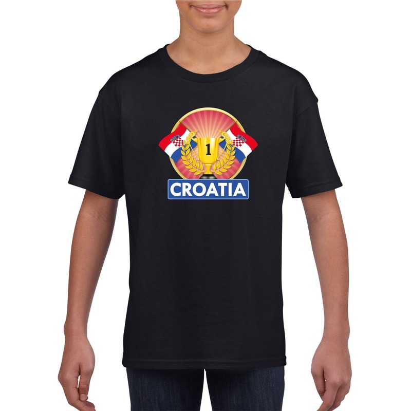 Zwart Kroatie supporter kampioen shirt kinderen