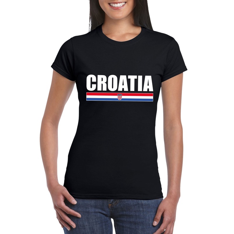 Zwart Kroatie supporter t-shirt voor dames