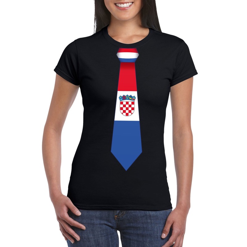 Zwart t-shirt met Kroatie vlag stropdas dames