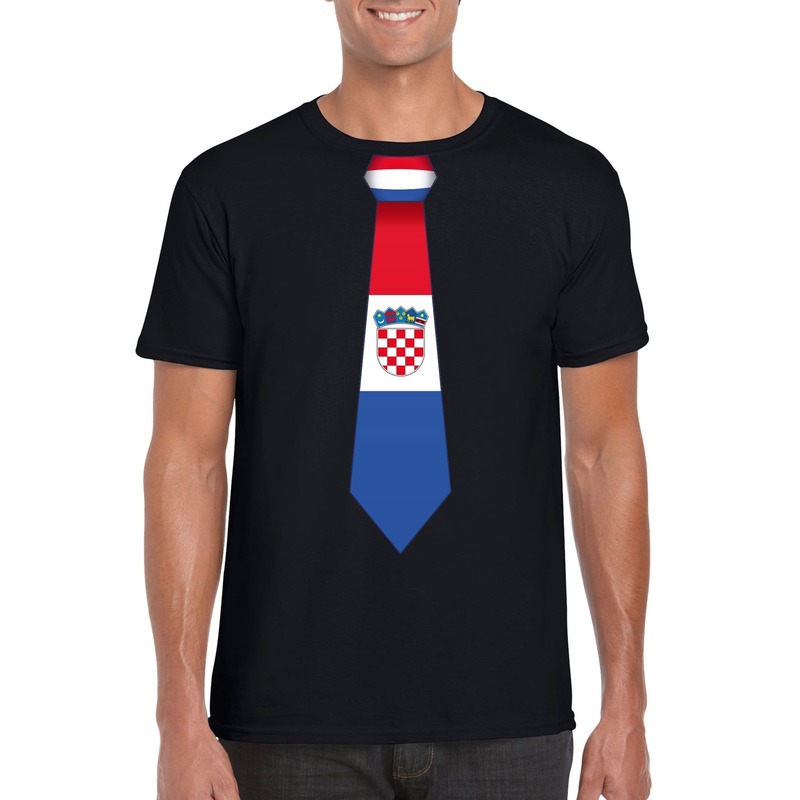Zwart t-shirt met Kroatie vlag stropdas heren