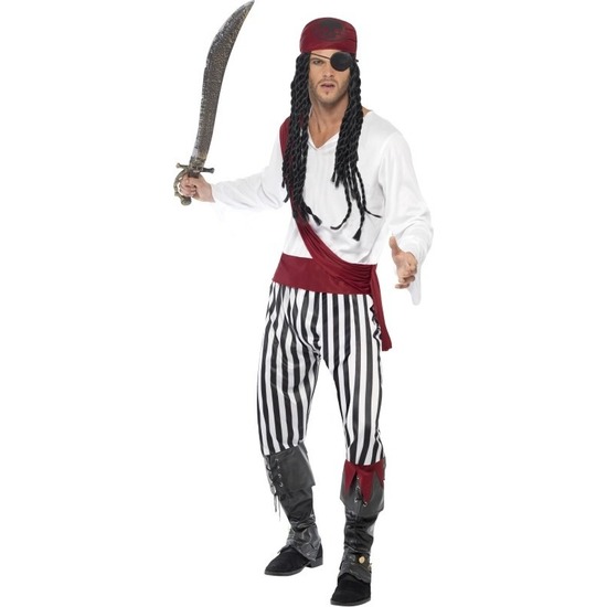 Zwart-wit piraten kostuum voor heren
