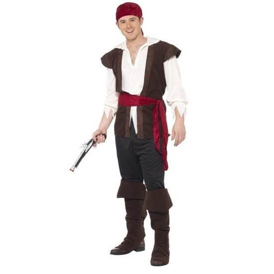 Zwart-wit-rood piraten kostuum voor heren