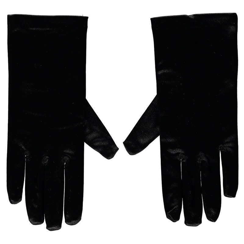 Zwarte gala handschoenen kort van satijn 20 cm