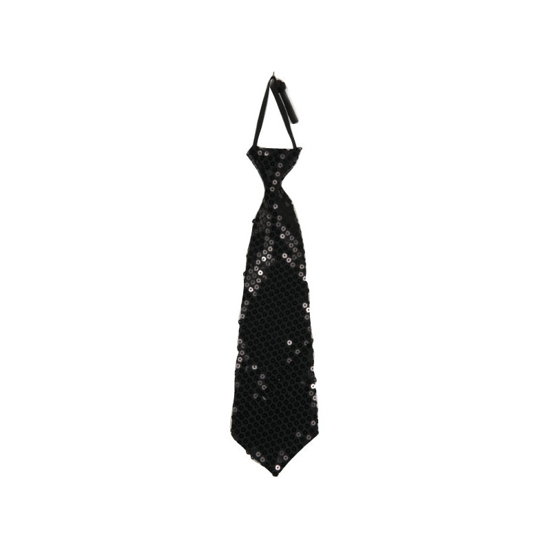 Zwarte pailletten stropdas 32 cm