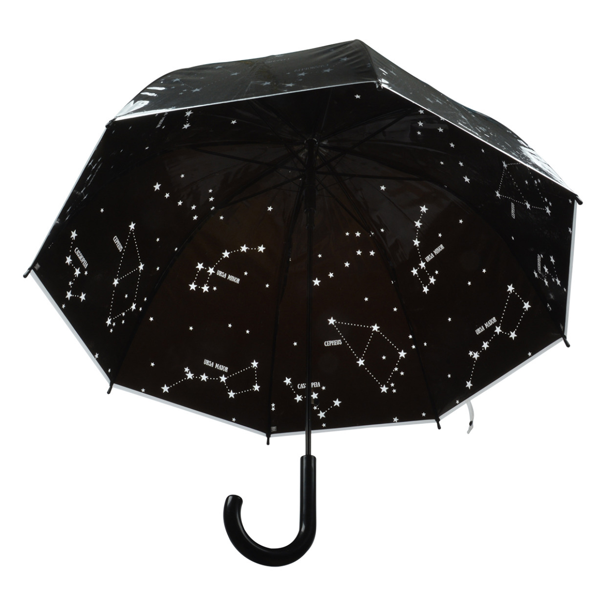 Zwarte paraplu met transparante sterrenhemel print 81 cm