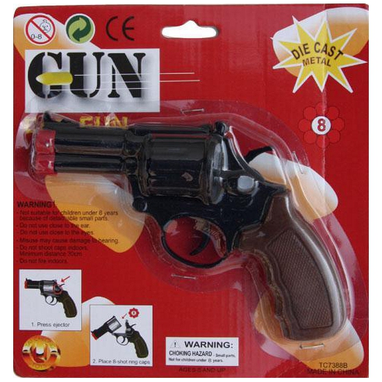 Zwarte speelgoed verkleed revolver-pistool 8 schoten