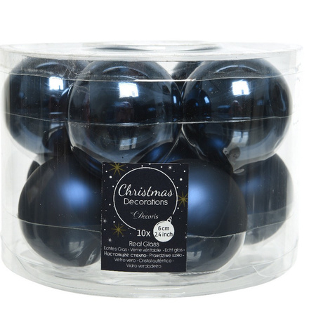 Glass Christmas boubles set 38x pieces dark blue 4 and 6 cm with tree topper gloss