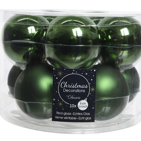 Glazen kerstballen pakket donkergroen glans/mat 32x stuks inclusief piek mat