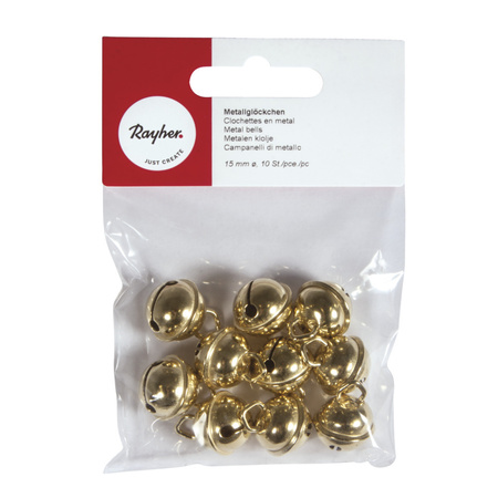 10x Gold metal bells 15 mm hobby/DIY/craft supplies