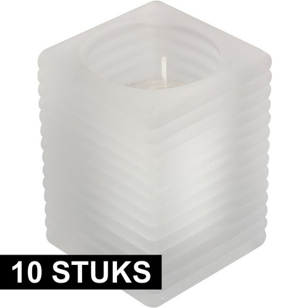 10x Matte candle holders with candle 7 x 10 cm 24 hours