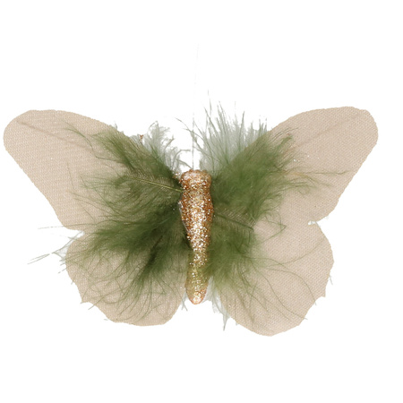 10x stuks decoratie vlinders op clip creme/beige 11 x 8 cm